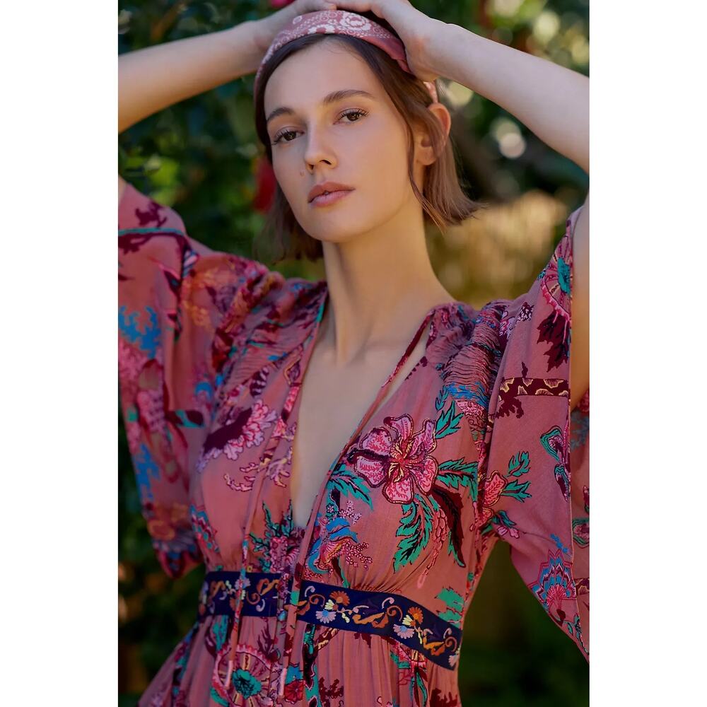 Anthropologie Floral Ruffle Embroidered Maxi Dress NWT - Picture 3 of 9